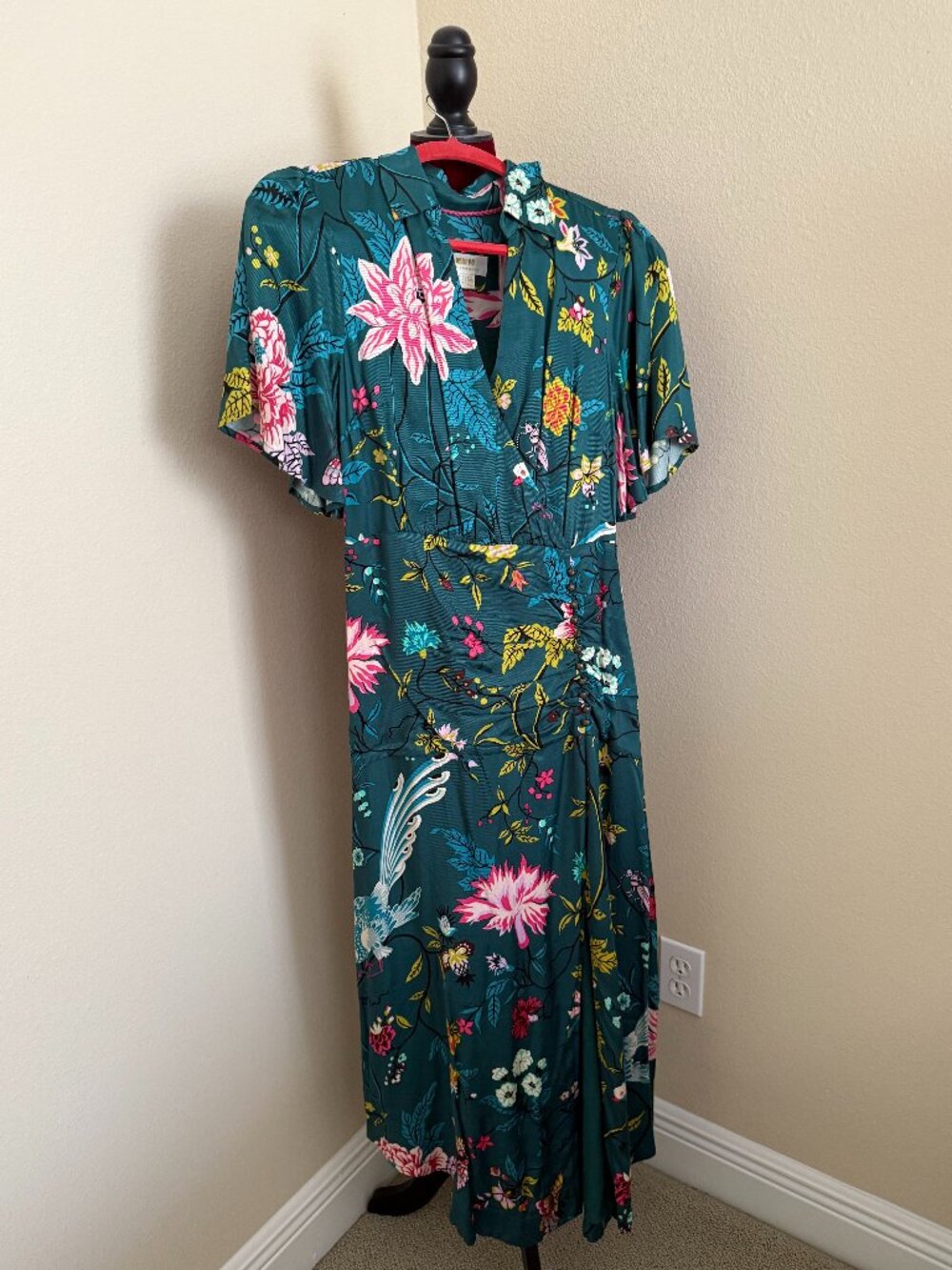 Maeve Teal Floral Maxi Dress with Pink & Yellow Accents